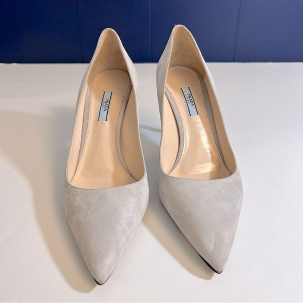 Prada Grey Suede Heels Size 41.5 or US 11.5 - Picture 2 of 9